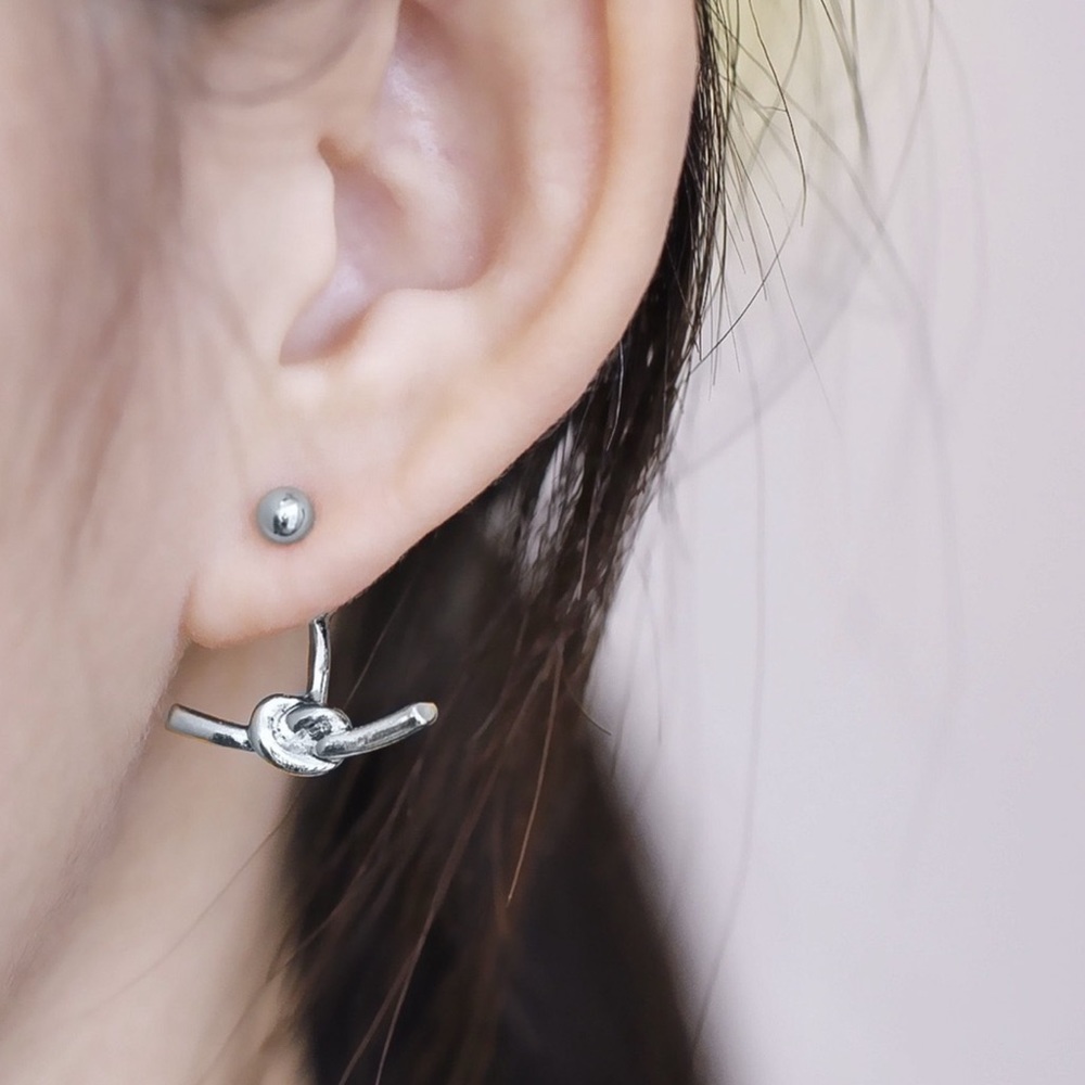 Silver Knotted Stud Earrings w/Jackets